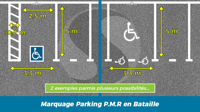 Réglementation Marquage sol Parking en Bataille Personne Mobilité Réduite